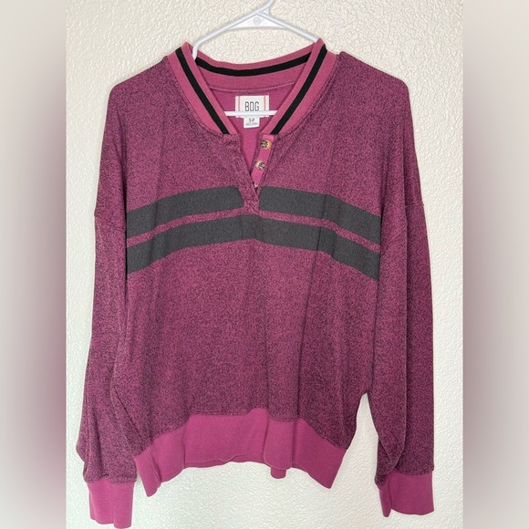 BDG Women’s Cameron Henley Striped Knitwear Pullover Size Small Purple/Black - Picture 6 of 6